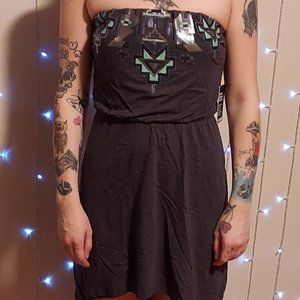 Express Aztec Sequins Removable Straps Blouson Hi-Lo Day Dress, Size S